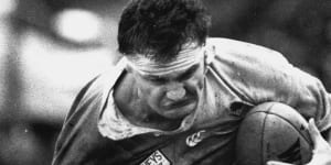 Waratah forward Tim Kava clashing with Auckland’s Sean Fitzpatrick in South Pacific Championship clash in 1989.