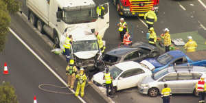 Three people in hospital after M4 truck crash