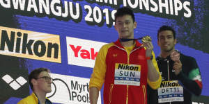 Australian silver medallist Mack Horton refuses to stand on the dais with gold medallist Sun Yang.
