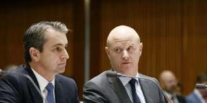 Matt Comyn and then Commonwealth Bank chief Ian Narev appear before the House of Representatives'standing committee review into Australia's four major banks in 2017.