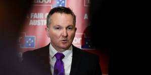Shadow Treasurer Chris Bowen addresses media at doorstop interview during the second day of the Australian Labor Party (ALP) Conference at the Adelaide Convention Centre in Adelaide on Monday 17 December 2018. fedpol Photo:Alex Ellinghausen