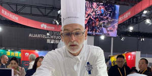 A South Australian rock lobster cooking demonstration at the China International Import Expo in Shanghai on Tuesday.