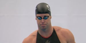 A juiced-up Australian swimmer James Magnussen before a 50-metre swim that launched the Enhanced Games last year.