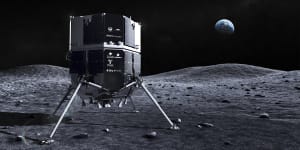 This illustration provided by ispace this month depicts the Hakuto spacecraft on the surface of the moon.