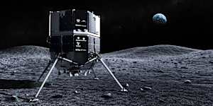 This illustration provided by ispace this month depicts the Hakuto spacecraft on the surface of the moon.