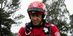 Scott Hanley,team leader of strike force Kilo,NSW Fire and Rescue running drills in Coraki