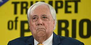 Clive Palmer after the election campaign launch of his Trumpet of Patriots party in April.