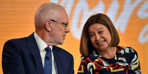 Michelle Guthrie with Justin Milne in 2018.