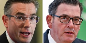 NSW Premier Dominic Perrottet (left) will switch out stamp duty in his June budget,while Victorian Premier Daniel Andrews would not confirm whether he would follow suit.