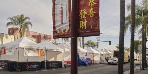 endor tents for the Lunar New Year festival near where a gunman killed 10 people and injured another 10 in Monterey Park,California.