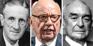 Rupert Murdoch flanked by Rupert Henderson and Jack Williams.