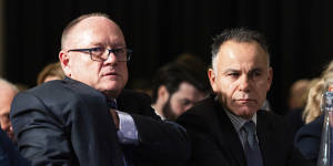 Victorian Liberal Party president Greg Mirabella (left) and state leader John Pesutto in June.