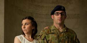 Signaller Gary Wilson,2nd Commando Regiment,with wife Renee at the ANZAC memorial in Sydney’s Hyde Park in 2017.