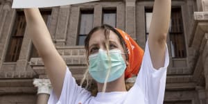Jillian Dworin participates in a protest against the six-week abortion ban in Texas.