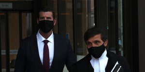 Ben Roberts-Smith and his barrister Arthur Moses,SC,leaving the Federal Court on Monday.