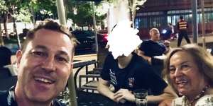 Alexander Csergo,his mother and a friend dining in October 2019 in Shanghai at the time Australian authorities now allege he was giving information to Chinese spies - a claim Csergo denies.