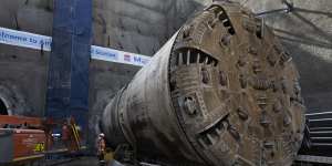  A 180-metre tunnel boring machine named Peggy broke through into the site excavated for the airport station terminal several weeks ago.