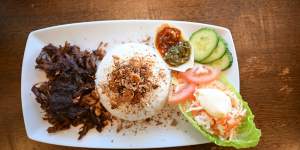 West Sumatran-style beef rendang with rice.