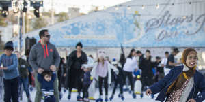 The beachside ice rink is back as part of this year’s Bondi Festival. 