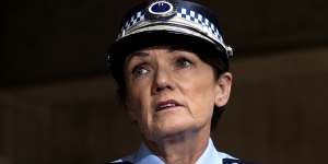 Commissioner Karen Webb speaks to the media outside Sydney Police Centre,Surry Hills following the Wakeley stabbing.