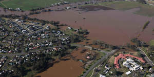 The floods in the Hunter Region as seen from above on Friday.