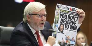 Former prime minister Kevin Rudd giving evidence to the Senate inquiry into media diversity in Australia earlier this year.
