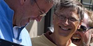 I'm a PC and I'm a Chrome .... Google Chairman and CEO Eric Schmidt,left,jokes with Microsoft Chairman Bill Gates at the annual Allen&Co.'s media summit in Sun Valley,Idaho.