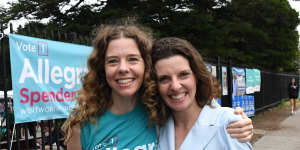 Allegra Spender (right) and sister Bianca during Allegra’s successful run for Wentworth in the 2022 federal election.