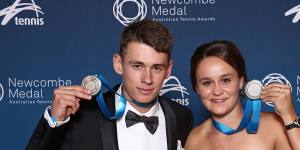 De Minaur with former women’s No. 1 Ash Barty in 2018,when they jointly won the Newcombe Medal (last month,de Minaur won it again outright).