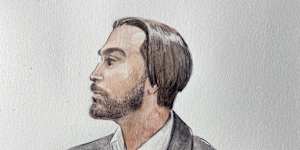 A court sketch of Tobias Nuttall during his sentencing for murder on Thursday.
