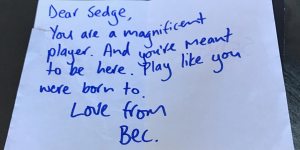 The letter from Adelaide coach Bec Goddard to Jess Sedunary. 