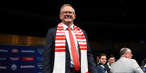 Prime Minister Anthony Albanese at the grand final breakfast.