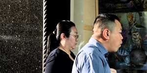 Jie Shao (left) arrives at court during her trial.