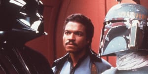 Darth Vader (David Prowse),Lando Calrissian (Billy Dee Williams) and Boba Fett (Jeremy Bulloch) in The Empire Strikes Back.