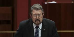 Derryn Hinch in the Senate at Parliament House in Canberra in 2019.