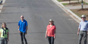 Lisa Field (third from the left) with fellow members of the Werribee River Association and Transition Wyndham pictured in a new estate at Wyndham Vale.