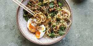 Serve this chicken noodle stir-fry with soft-boiled eggs and chilli oil.