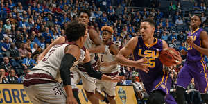 Simmons on court during his year at LSU. He was later benched by his coach for not attending classes.