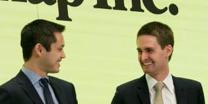 Snap’s share price is below what is listed for in 2017. Chief executive Evan Spiegel (right) told staff it would tighten budgets after it downgraded forecasts.