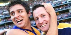 Andrew Embley with John Worsfold,then coach of the Eagles,in 2006.