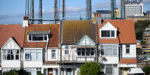 The disused framework of a former gas storage tank remains in Brighton,England.