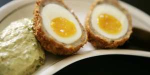 Pic shows the scotch eggs by Paul Wilson at the Middle Park Hotel for masterchef column. 24 February 2010. The Age Epicure. Pic by EDDIE JIM/ejz100224.002.006