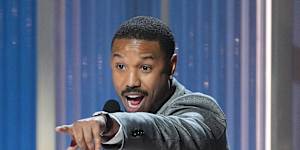 Michael B. Jordan accepts the award for outstanding performance by a male actor in a leading role for Sinners.