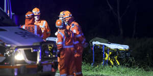 Emergency service workers at the scene on the train derailment at Wallan.