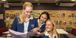 Woolooware High School HSC students Chloe Neudegg,Nina Qin,India Hulbert