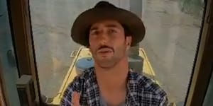 Australian F1 driver Daniel Riccardo on the tractor at the family farm in WA.