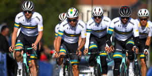 The Australian team trains for the UCI Road World Championships in Leuven,Belgium last year.