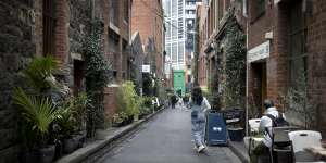 Guildford Lane near Melbourne Central has been the most successful of the four pilot laneways and features in promotional material for the City of Melbourne. 