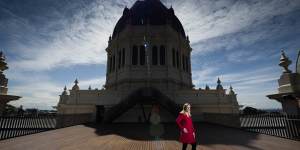 Dr Michelle Stevenson at the Royal Exhibition Building Dome Promenade,which opens for tours at the end of the month,allowing a view of the city unseen for a century. 