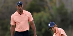 ‘I don’t have it’:Woods downplays recovery during father-son challenge